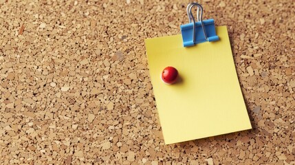 Revised word on yellow note paper pinned on cork board with space for text