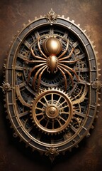 Fototapeta premium Golden Spider in a Steampunk Gear Clock.