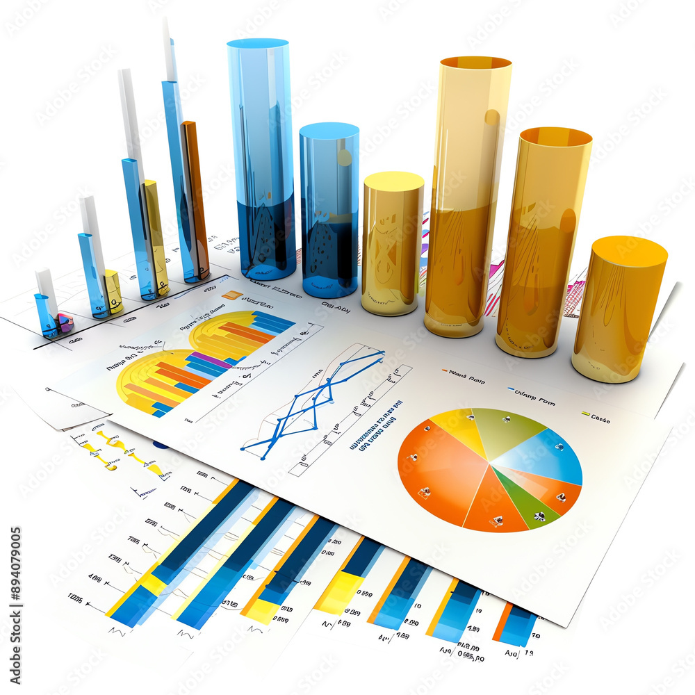 Aufkleber colorful 3d charts and graphs with detailed data reports depicting business analytics and statistica