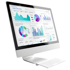Modern computer displaying various analytics and data visualizations, ideal for presentations and business reports.