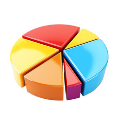 Obraz premium Colorful 3D pie chart with segmented slices representing data analysis, useful for presentations and infographics.