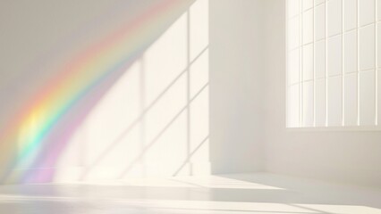 Obraz premium An empty room with white walls and window shadows and rainbow glow