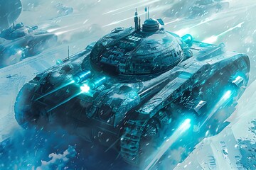 Futuristic Tank in Snowy Landscape.