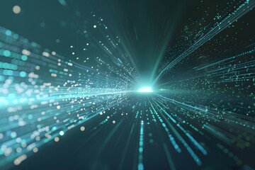 Obraz premium Futuristic background with dynamic light trails and particle effects in dark blue gradient