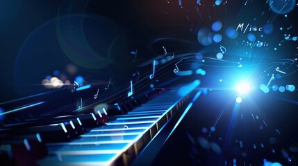 Musical background with notes and piano keys