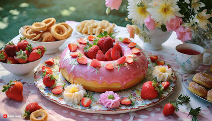 Obraz premium premium quality strawberry donut cake with other snacks