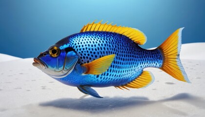 Naklejka premium Blue and Yellow Fish on White Sand