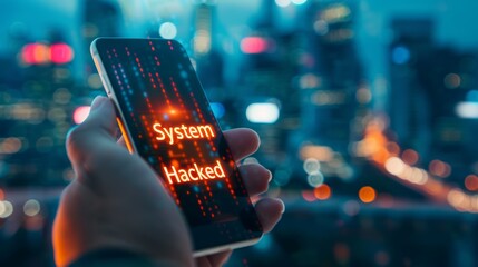 Smartphone Hacked with Cityscape Background