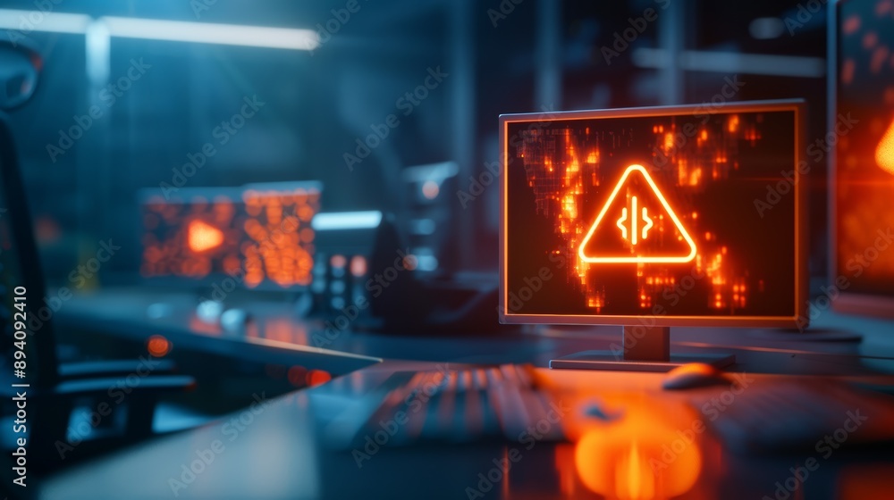 Poster cybersecurity warning on computer screen