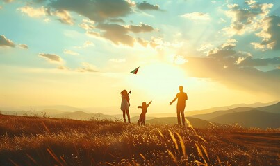 Obraz premium Family Silhouette at Sunset