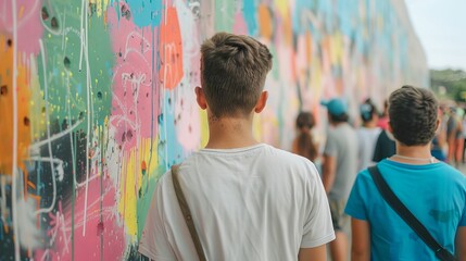 Group of people writing positive messages on a wall, community, inspiration