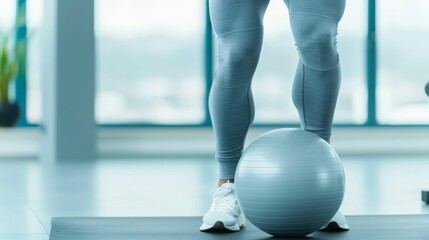 Naklejka premium Man balancing on a Bosu ball while doing squats, stability,