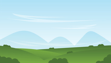 Obraz premium nature landscape scenery cartoon background with green field and blue sky