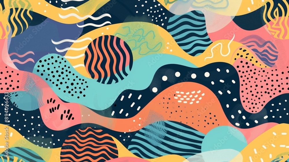 Aufkleber a vibrant summer pattern with waves and abstract shapes sparks warmth and creativity.
