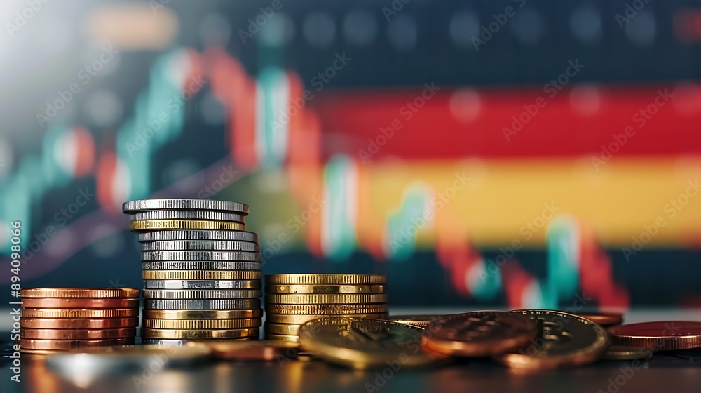 Poster coin stack and financial chart