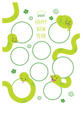 年賀状　2025年　令和七年　巳年　蛇 　写真　フォトフレーム　コピースペース