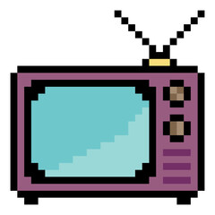 Old retro television in 8 bit pixel art style