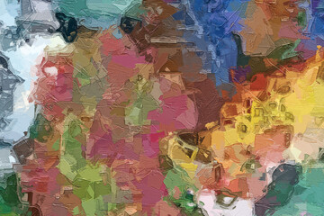 Naklejka premium Oil paintings and various flowers, monkeys, tropical leaves, tigers, and other beautiful animals