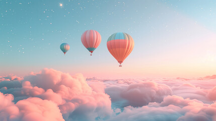 Naklejka premium Hot air balloons floating above clouds at sunrise