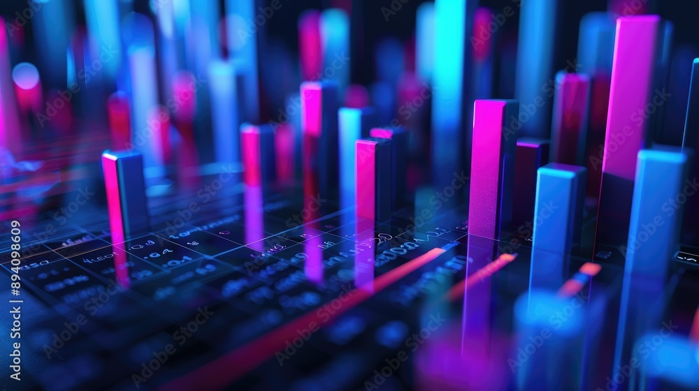 Poster graph background with dynamic bars and depth effect, perfect for showcasing data trends and market a