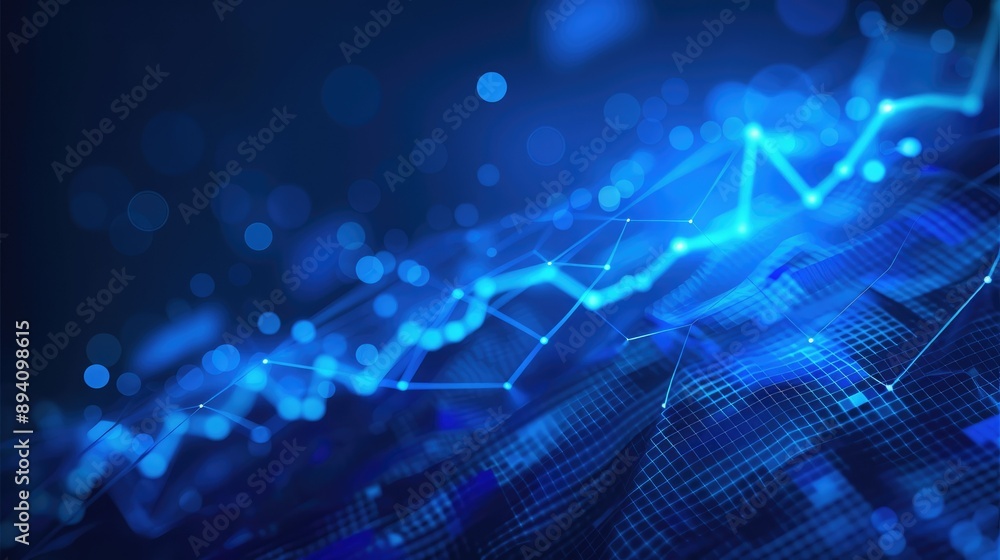 Poster abstract blue graph background with data points and lines, perfect for business presentations and fi