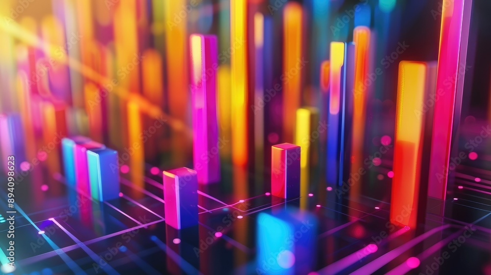 Poster graph background with dynamic bars and depth effect, perfect for showcasing data trends and market a