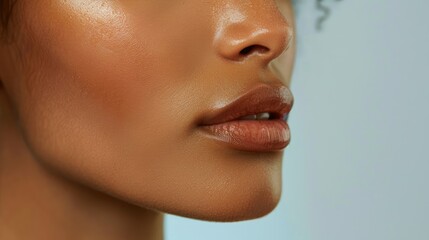 Fototapeta premium Close-up of a beautiful woman's chin, showcasing smooth skin and a delicate, natural contour, capturing elegance