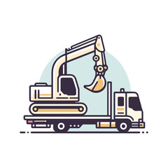 Naklejka premium Excavator on Transport Truck Illustration
