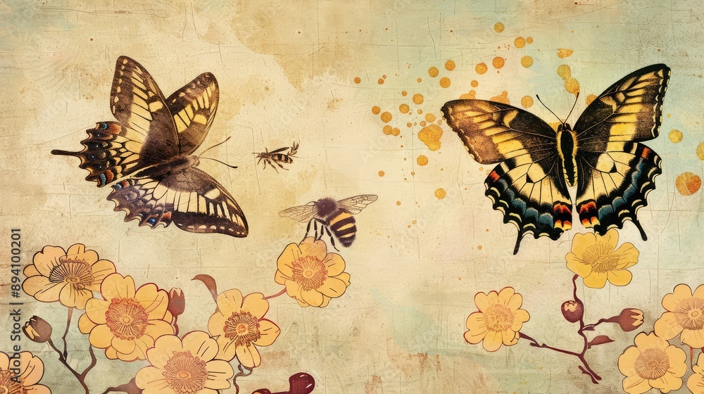 Wall mural background with butterflies