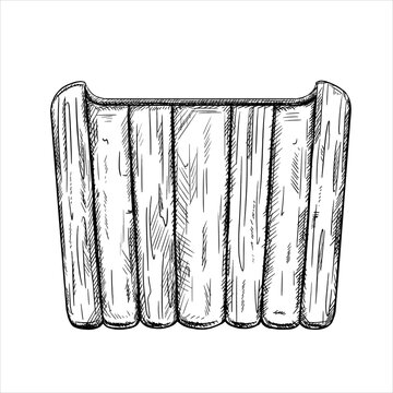 recommend clip art: Garden pot of concrete and light wood. Tools for garden, home decor, flower vase, home decor, flower vase. Vector illustration in line art painted by black inks. Cultivation of greenery and plants