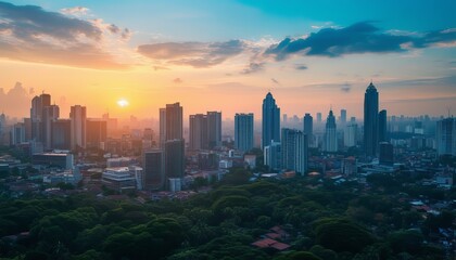 Panoramic Jakarta skyline with urban skyscrapers in the afternoon Jakarta Indonesia