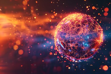 Obraz premium Digital sphere with glowing lines and particles in space evoking technological innovation