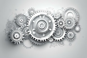 Abstract background with gears and technology elements in gray color on white background, digital tech concept Generative AI