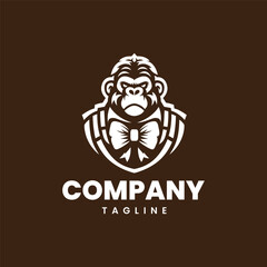 Elegant Gorilla in Suit and Bow Tie Logo Vector