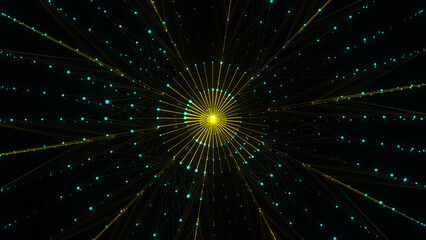 Colorful line particle City data digital futuristic network connection. 3D Rendering Technology concept.