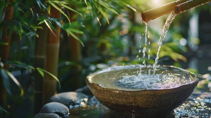 Simple Fountain in Bamboo Garden