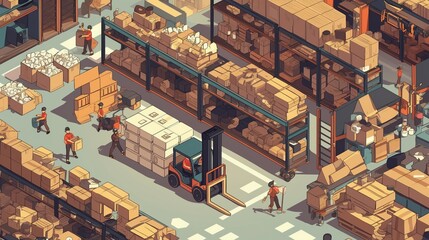 倉庫で働いている人々、イラストイメージ3