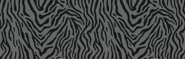 Zebra skin, stripes pattern. Animal print, black and white detailed and realistic texture. Monochrome seamless background. Vector illustration 