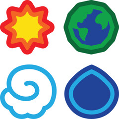 Simple Elemental Icons - Fire, Earth, Air, Water