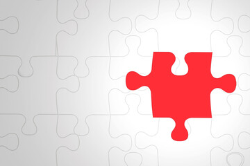 Fototapeta premium Red jigsaw puzzle among a white jigsaw puzzle that shows outstanding Differentiation and Selection