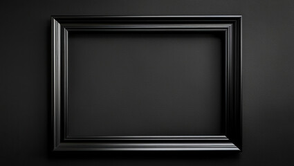 Black picture frame on dark background, Realistic black photo frame, Empty black frame on black wall