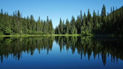 Obraz premium Serene Forest Lake with Reflection of Pine Trees