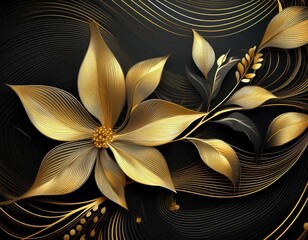 A gold and black wave with a shiny, metallic texture