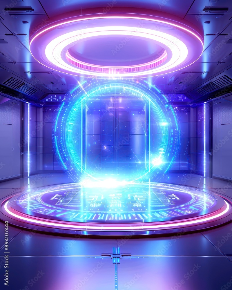 Poster futuristic depiction of an administration center featuring visionary technology, showcasing sleek ar