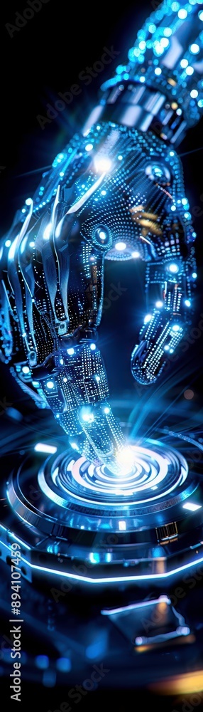 Poster realistic closeup of a highresolution robotic hand manipulating small objects