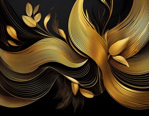 A gold and black wave with a shiny, metallic texture