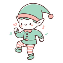 Christmas elf dancing cartoon illustration