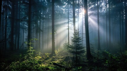 Sunlight Filtering Through Mystical Forest