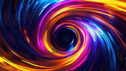 Abstract swirling neon light trails in a dark background
