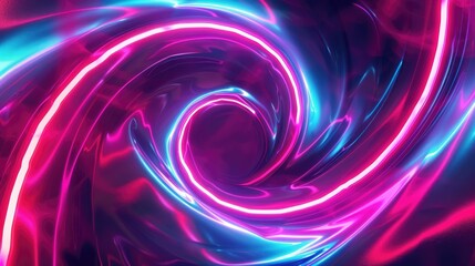 Abstract swirling neon light trails in a dark background